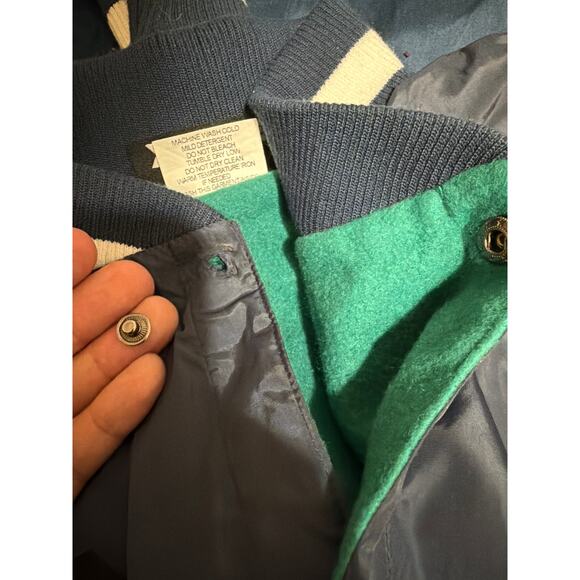 Flawed The Hundreds "Drawing Lines" Varsity Jacket XL Navy Green Adam Bomb Y2K - Picture 8 of 9